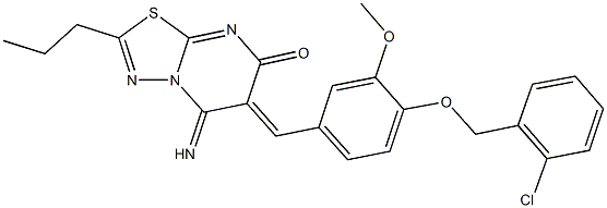 6-{4-[(2-chlorobenzyl)oxy]-3-methoxybenzylidene}-5-imino-2-propyl-5,6-dihydro-7H-[1,3,4]thiadiazolo[3,2-a]pyrimidin-7-one 结构式