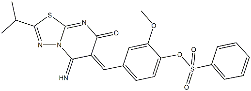 4-[(5-imino-2-isopropyl-7-oxo-5H-[1,3,4]thiadiazolo[3,2-a]pyrimidin-6(7H)-ylidene)methyl]-2-methoxyphenyl benzenesulfonate 结构式