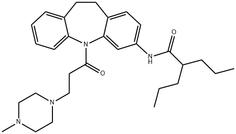 N-{5-[3-(4-methyl-1-piperazinyl)propanoyl]-10,11-dihydro-5H-dibenzo[b,f]azepin-3-yl}-2-propylpentanamide 结构式