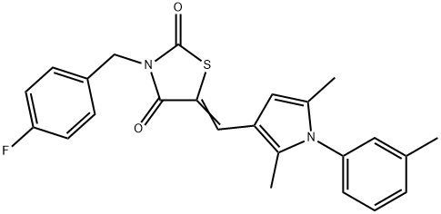 5-{[2,5-dimethyl-1-(3-methylphenyl)-1H-pyrrol-3-yl]methylene}-3-(4-fluorobenzyl)-1,3-thiazolidine-2,4-dione 结构式