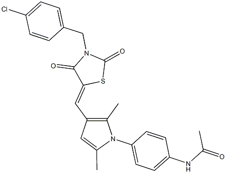 N-[4-(3-{[3-(4-chlorobenzyl)-2,4-dioxo-1,3-thiazolidin-5-ylidene]methyl}-2,5-dimethyl-1H-pyrrol-1-yl)phenyl]acetamide 结构式