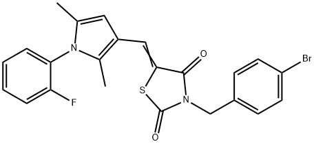 3-(4-bromobenzyl)-5-{[1-(2-fluorophenyl)-2,5-dimethyl-1H-pyrrol-3-yl]methylene}-1,3-thiazolidine-2,4-dione 结构式