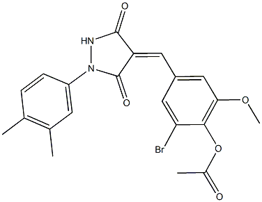 2-bromo-4-{[1-(3,4-dimethylphenyl)-3,5-dioxo-4-pyrazolidinylidene]methyl}-6-methoxyphenyl acetate 结构式