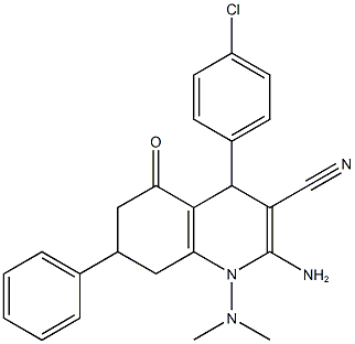 2-amino-4-(4-chlorophenyl)-1-(dimethylamino)-5-oxo-7-phenyl-1,4,5,6,7,8-hexahydro-3-quinolinecarbonitrile 结构式