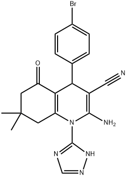 2-amino-4-(4-bromophenyl)-7,7-dimethyl-5-oxo-1-(1H-1,2,4-triazol-3-yl)-1,4,5,6,7,8-hexahydro-3-quinolinecarbonitrile 结构式