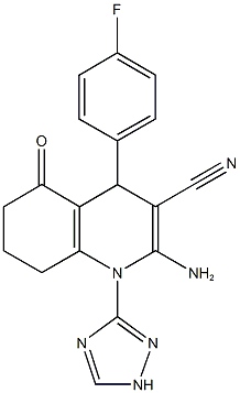 2-amino-4-(4-fluorophenyl)-5-oxo-1-(1H-1,2,4-triazol-3-yl)-1,4,5,6,7,8-hexahydro-3-quinolinecarbonitrile 结构式