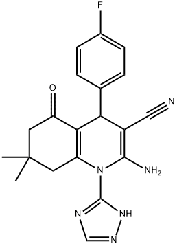 2-amino-4-(4-fluorophenyl)-7,7-dimethyl-5-oxo-1-(1H-1,2,4-triazol-3-yl)-1,4,5,6,7,8-hexahydro-3-quinolinecarbonitrile 结构式