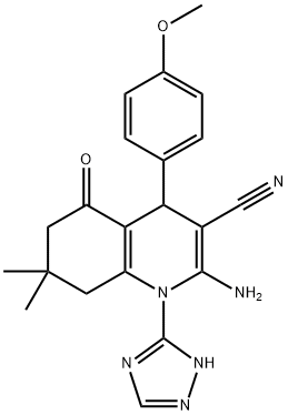 2-amino-4-(4-methoxyphenyl)-7,7-dimethyl-5-oxo-1-(1H-1,2,4-triazol-3-yl)-1,4,5,6,7,8-hexahydro-3-quinolinecarbonitrile 结构式