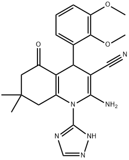 2-amino-4-(2,3-dimethoxyphenyl)-7,7-dimethyl-5-oxo-1-(1H-1,2,4-triazol-3-yl)-1,4,5,6,7,8-hexahydro-3-quinolinecarbonitrile 结构式