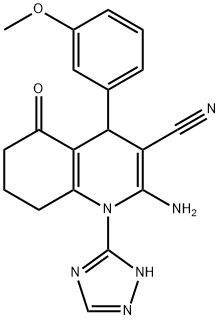 2-amino-4-(3-methoxyphenyl)-5-oxo-1-(1H-1,2,4-triazol-3-yl)-1,4,5,6,7,8-hexahydro-3-quinolinecarbonitrile 结构式