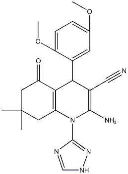 2-amino-4-(2,5-dimethoxyphenyl)-7,7-dimethyl-5-oxo-1-(1H-1,2,4-triazol-3-yl)-1,4,5,6,7,8-hexahydro-3-quinolinecarbonitrile 结构式