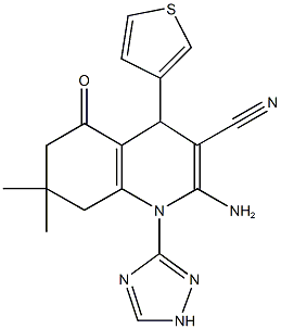 2-amino-7,7-dimethyl-5-oxo-4-thien-3-yl-1-(1H-1,2,4-triazol-3-yl)-1,4,5,6,7,8-hexahydroquinoline-3-carbonitrile 结构式