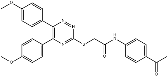 N-(4-acetylphenyl)-2-{[5,6-bis(4-methoxyphenyl)-1,2,4-triazin-3-yl]sulfanyl}acetamide 结构式