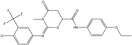 2-{[4-chloro-3-(trifluoromethyl)phenyl]imino}-N-(4-ethoxyphenyl)-3-methyl-4-oxo-1,3-thiazinane-6-carboxamide 结构式
