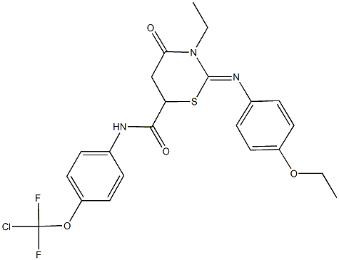 N-{4-[chloro(difluoro)methoxy]phenyl}-2-[(4-ethoxyphenyl)imino]-3-ethyl-4-oxo-1,3-thiazinane-6-carboxamide 结构式