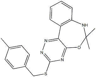 6,6-dimethyl-6,7-dihydro[1,2,4]triazino[5,6-d][3,1]benzoxazepin-3-yl 4-methylbenzyl sulfide 结构式