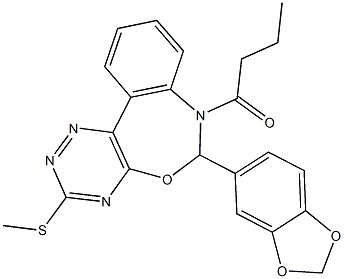 6-(1,3-benzodioxol-5-yl)-7-butyryl-3-(methylsulfanyl)-6,7-dihydro[1,2,4]triazino[5,6-d][3,1]benzoxazepine 结构式