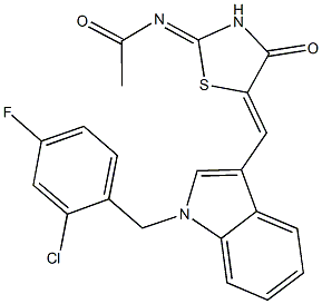 N-(5-{[1-(2-chloro-4-fluorobenzyl)-1H-indol-3-yl]methylene}-4-oxo-1,3-thiazolidin-2-ylidene)acetamide 结构式