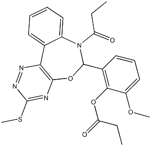 2-methoxy-6-[3-(methylsulfanyl)-7-propionyl-6,7-dihydro[1,2,4]triazino[5,6-d][3,1]benzoxazepin-6-yl]phenyl propionate 结构式