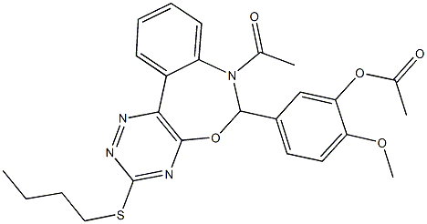 5-[7-acetyl-3-(butylthio)-6,7-dihydro[1,2,4]triazino[5,6-d][3,1]benzoxazepin-6-yl]-2-methoxyphenyl acetate 结构式