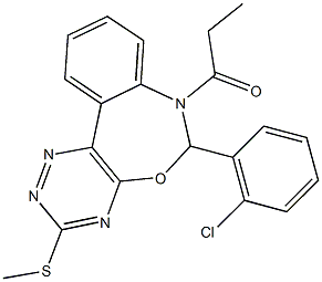 6-(2-chlorophenyl)-7-propionyl-6,7-dihydro[1,2,4]triazino[5,6-d][3,1]benzoxazepin-3-yl methyl sulfide 结构式