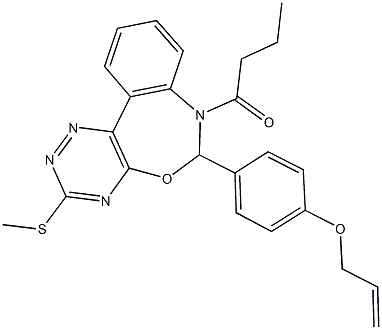 allyl 4-[7-butyryl-3-(methylsulfanyl)-6,7-dihydro[1,2,4]triazino[5,6-d][3,1]benzoxazepin-6-yl]phenyl ether 结构式