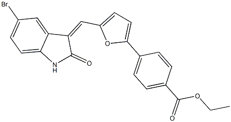 ethyl 4-{5-[(5-bromo-2-oxo-1,2-dihydro-3H-indol-3-ylidene)methyl]-2-furyl}benzoate 结构式