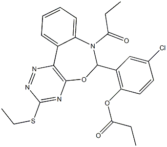 4-chloro-2-[3-(ethylsulfanyl)-7-propionyl-6,7-dihydro[1,2,4]triazino[5,6-d][3,1]benzoxazepin-6-yl]phenyl propionate 结构式