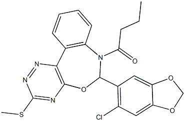 7-butyryl-6-(6-chloro-1,3-benzodioxol-5-yl)-6,7-dihydro[1,2,4]triazino[5,6-d][3,1]benzoxazepin-3-yl methyl sulfide 结构式