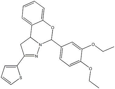 5-(3,4-diethoxyphenyl)-2-(2-thienyl)-1,10b-dihydropyrazolo[1,5-c][1,3]benzoxazine 结构式