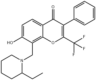 8-[(2-ethyl-1-piperidinyl)methyl]-7-hydroxy-3-phenyl-2-(trifluoromethyl)-4H-chromen-4-one 结构式