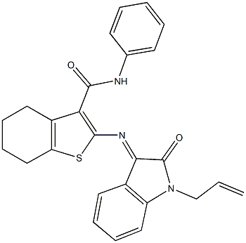 2-[(1-allyl-2-oxo-1,2-dihydro-3H-indol-3-ylidene)amino]-N-phenyl-4,5,6,7-tetrahydro-1-benzothiophene-3-carboxamide 结构式