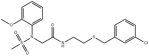 N-{2-[(3-chlorobenzyl)sulfanyl]ethyl}-2-[2-methoxy(methylsulfonyl)anilino]acetamide 结构式