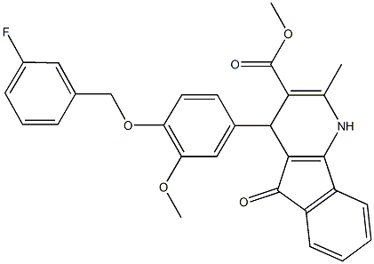 methyl 4-{4-[(3-fluorobenzyl)oxy]-3-methoxyphenyl}-2-methyl-5-oxo-4,5-dihydro-1H-indeno[1,2-b]pyridine-3-carboxylate 结构式