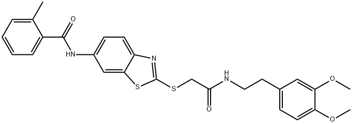 N-{2-[(2-{[2-(3,4-dimethoxyphenyl)ethyl]amino}-2-oxoethyl)sulfanyl]-1,3-benzothiazol-6-yl}-2-methylbenzamide 结构式