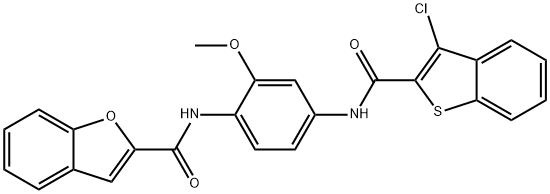 N-(4-{[(3-chloro-1-benzothien-2-yl)carbonyl]amino}-2-methoxyphenyl)-1-benzofuran-2-carboxamide 结构式