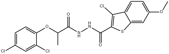 3-chloro-N'-[2-(2,4-dichlorophenoxy)propanoyl]-6-methoxy-1-benzothiophene-2-carbohydrazide 结构式