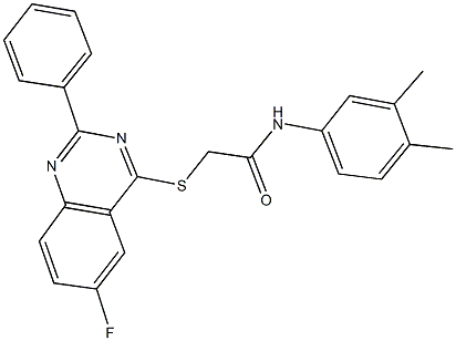 N-(3,4-dimethylphenyl)-2-[(6-fluoro-2-phenyl-4-quinazolinyl)sulfanyl]acetamide 结构式