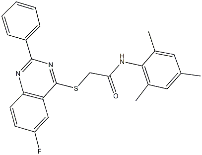 2-[(6-fluoro-2-phenyl-4-quinazolinyl)sulfanyl]-N-mesitylacetamide 结构式