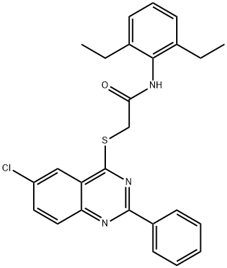 2-[(6-chloro-2-phenyl-4-quinazolinyl)sulfanyl]-N-(2,6-diethylphenyl)acetamide 结构式