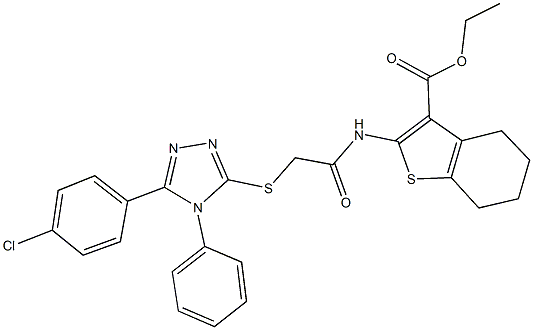 ethyl 2-[({[5-(4-chlorophenyl)-4-phenyl-4H-1,2,4-triazol-3-yl]sulfanyl}acetyl)amino]-4,5,6,7-tetrahydro-1-benzothiophene-3-carboxylate 结构式
