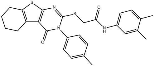 N-(3,4-dimethylphenyl)-2-{[3-(4-methylphenyl)-4-oxo-3,4,5,6,7,8-hexahydro[1]benzothieno[2,3-d]pyrimidin-2-yl]sulfanyl}acetamide 结构式