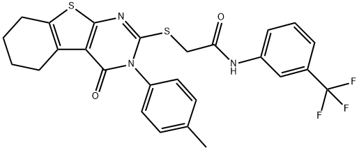 2-{[3-(4-methylphenyl)-4-oxo-3,4,5,6,7,8-hexahydro[1]benzothieno[2,3-d]pyrimidin-2-yl]sulfanyl}-N-[3-(trifluoromethyl)phenyl]acetamide 结构式