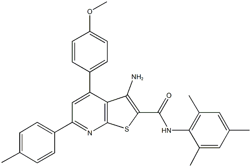 3-amino-N-mesityl-4-(4-methoxyphenyl)-6-(4-methylphenyl)thieno[2,3-b]pyridine-2-carboxamide 结构式