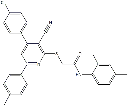 2-{[4-(4-chlorophenyl)-3-cyano-6-(4-methylphenyl)-2-pyridinyl]sulfanyl}-N-(2,4-dimethylphenyl)acetamide 结构式