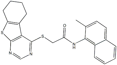 N-(2-methyl-1-naphthyl)-2-(5,6,7,8-tetrahydro[1]benzothieno[2,3-d]pyrimidin-4-ylsulfanyl)acetamide 结构式