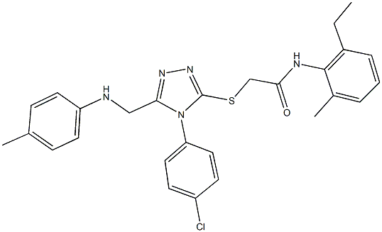 2-{[4-(4-chlorophenyl)-5-(4-toluidinomethyl)-4H-1,2,4-triazol-3-yl]sulfanyl}-N-(2-ethyl-6-methylphenyl)acetamide 结构式