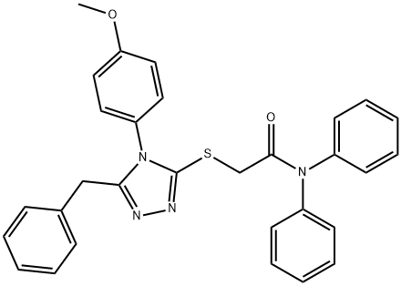 2-{[5-benzyl-4-(4-methoxyphenyl)-4H-1,2,4-triazol-3-yl]sulfanyl}-N,N-diphenylacetamide 结构式