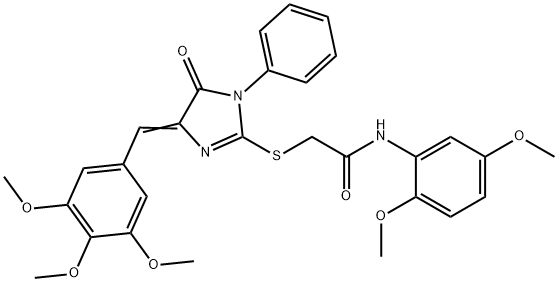 N-(2,5-dimethoxyphenyl)-2-{[5-oxo-1-phenyl-4-(3,4,5-trimethoxybenzylidene)-4,5-dihydro-1H-imidazol-2-yl]sulfanyl}acetamide 结构式