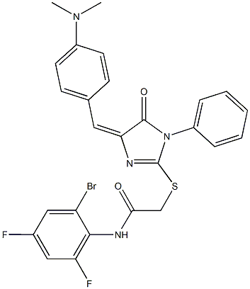 N-(2-bromo-4,6-difluorophenyl)-2-({4-[4-(dimethylamino)benzylidene]-5-oxo-1-phenyl-4,5-dihydro-1H-imidazol-2-yl}sulfanyl)acetamide 结构式